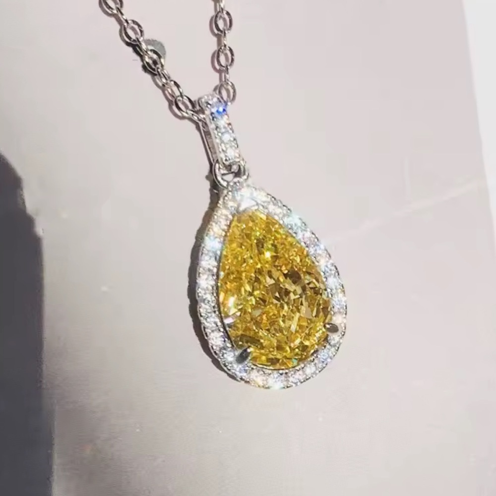 Yellow Halo Teardrop Crystal Necklace - Picture 2 of 3